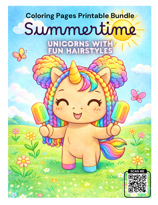 Summer Unicorn Coloring Pages Printable (45 Pages, Ages 4–6, Instant Download)