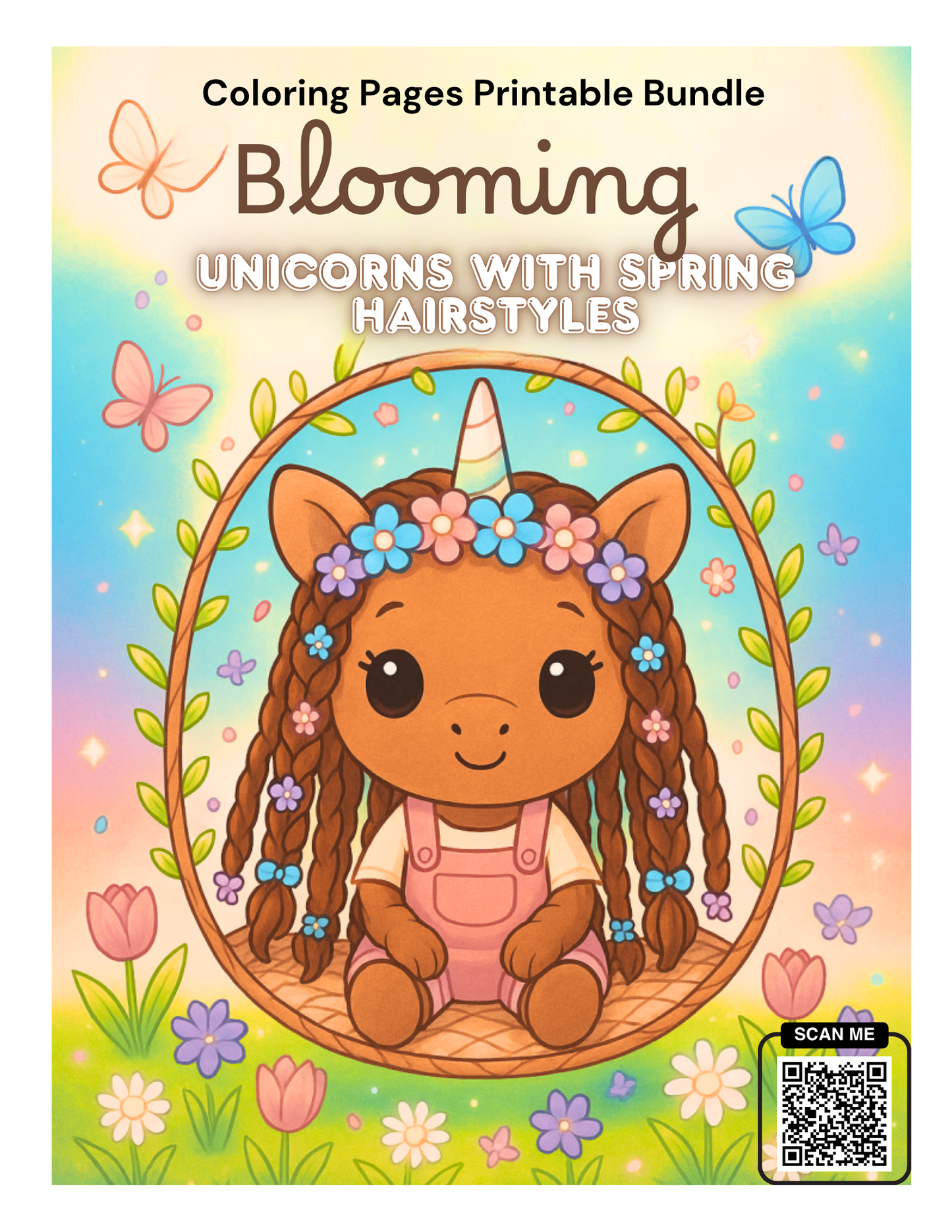 Spring Unicorn Coloring Pages Printable (30 Pages, Ages 4–6, Instant Download)