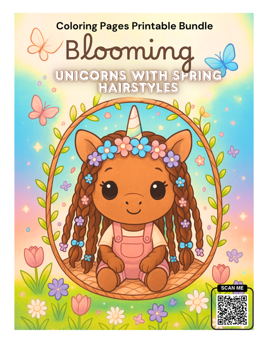 Spring Unicorn Coloring Pages Printable (30 Pages, Ages 4–6, Instant Download)