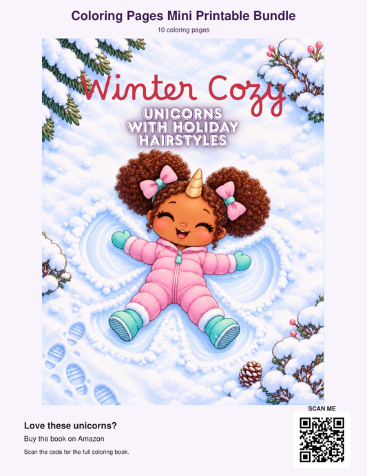 Winter unicorn mini coloring printable cover